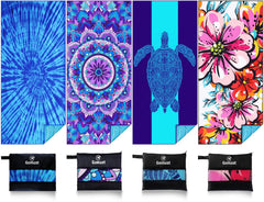 Gomust turtle tie-dye pattern beach towel, full view, sand-free comfort for sunny shores