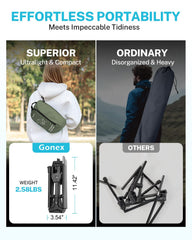 Gonex chair with carrying strap over shoulder for hands-free carry.