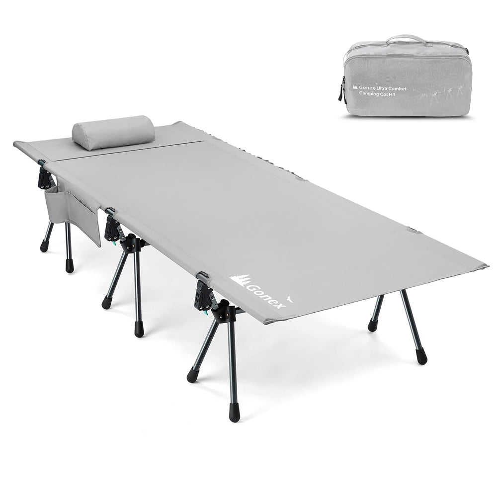 Gonex camping cot wide surface for comfortable side sleeping outdoors.