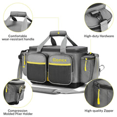 gonex fishing tackle bag capacity demonstrates space for four 3700 boxes
