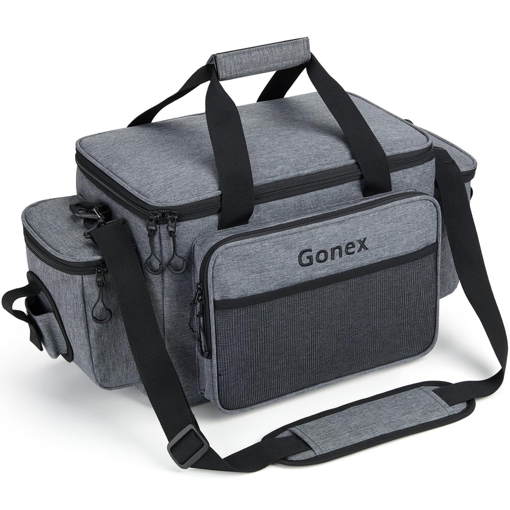 Gonex grey fishing tackle bag exterior front view