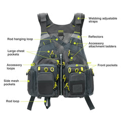 D-rings and attachment loops for hanging gear on the vest