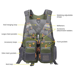 Pocket layout of Gonex vest with 18 pockets (14 zipper, 4 mesh)