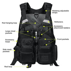 Close-up of front pockets on Gonex fly fishing vest