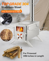 Gonex hot tent stove 304 stainless steel body resists rust and harsh conditions.