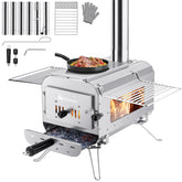Gonex hot tent stove assembled with foldable grill for expanded outdoor cooking.