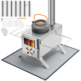 Gonex hot tent stove view window with warm fire visible for monitoring flame.