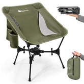 Gonex 5th Gen chair unfolded on campsite, stable seating for outdoor adventures.