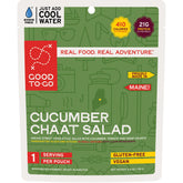 GOOD TO-GO cucumber chaat salad pouch opened for camp cold soak.