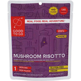 Good To-Go Mushroom Risotto pack shows a convenient single-serving pouch for on-the-go meals.