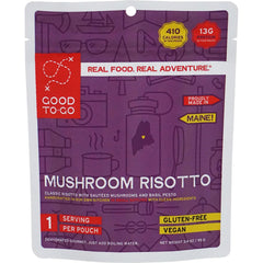Good To-Go Mushroom Risotto pack shows a convenient single-serving pouch for on-the-go meals.