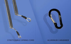 Close-up of aviation aluminum magnets and retractable coiled lanyard