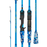 GOOFISH Blue 6'6 rod in action for precise saltwater jigging with responsive feel.