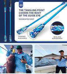 GOOFISH Blue 6'6" jigging rod with FUJI reel seat close-up