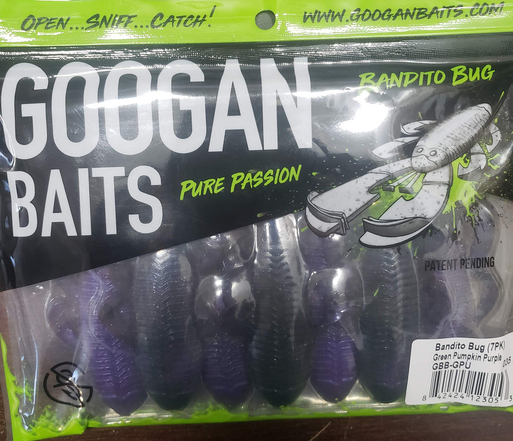 Googan Baits Bandito Bug 4-inch Green Pumpkin Purple lures bass with craw-like motion