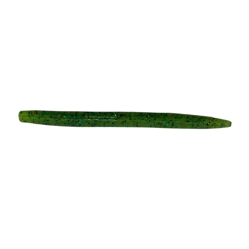 Googan Baits Lunker Log 5 chartreuse pepper with green fleck, ideal for finesse rigs