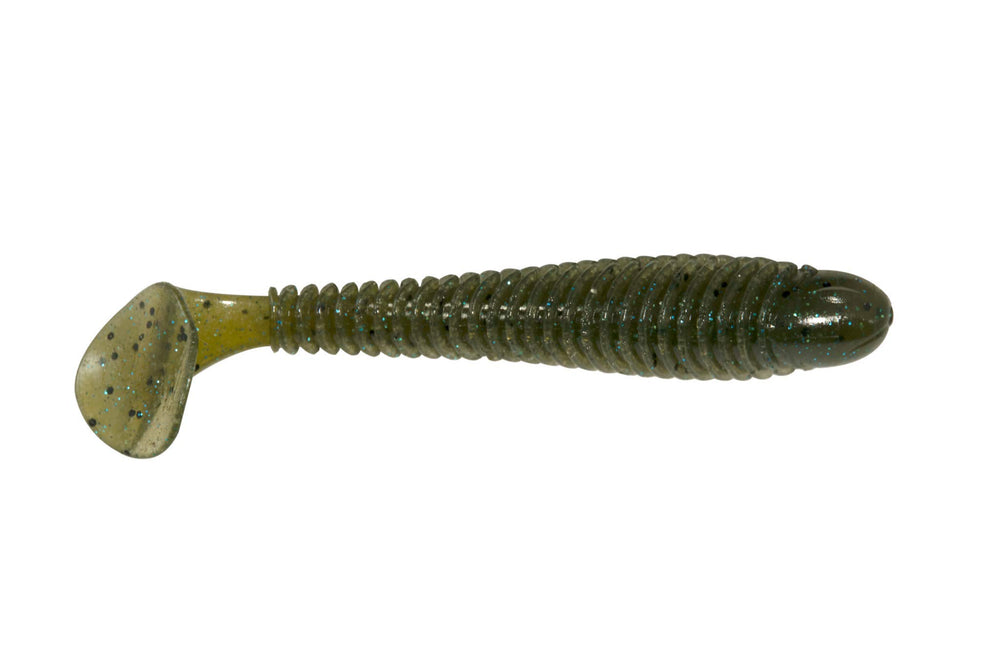 Googan Baits Saucy Swimmer 3.3 in Green Pumpkin Blue, perfect for twitching and thump.