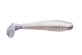 Googan Baits Saucy Swimmer 3.8in White Pearl Shad front view with wagging tail for shallow water action