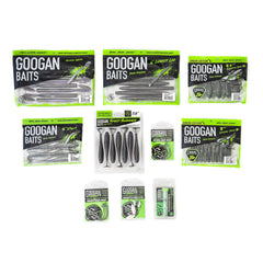 Close-up of tungsten weights and underspin screw-lock hook in the lure kit