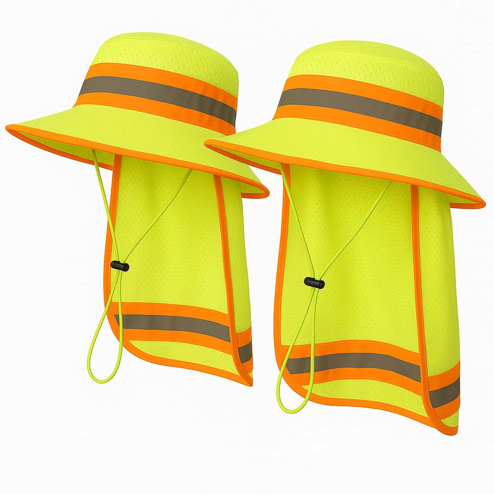 GOOHERA high-visibility neon lime sun hat with reflective stripes for outdoor work safety