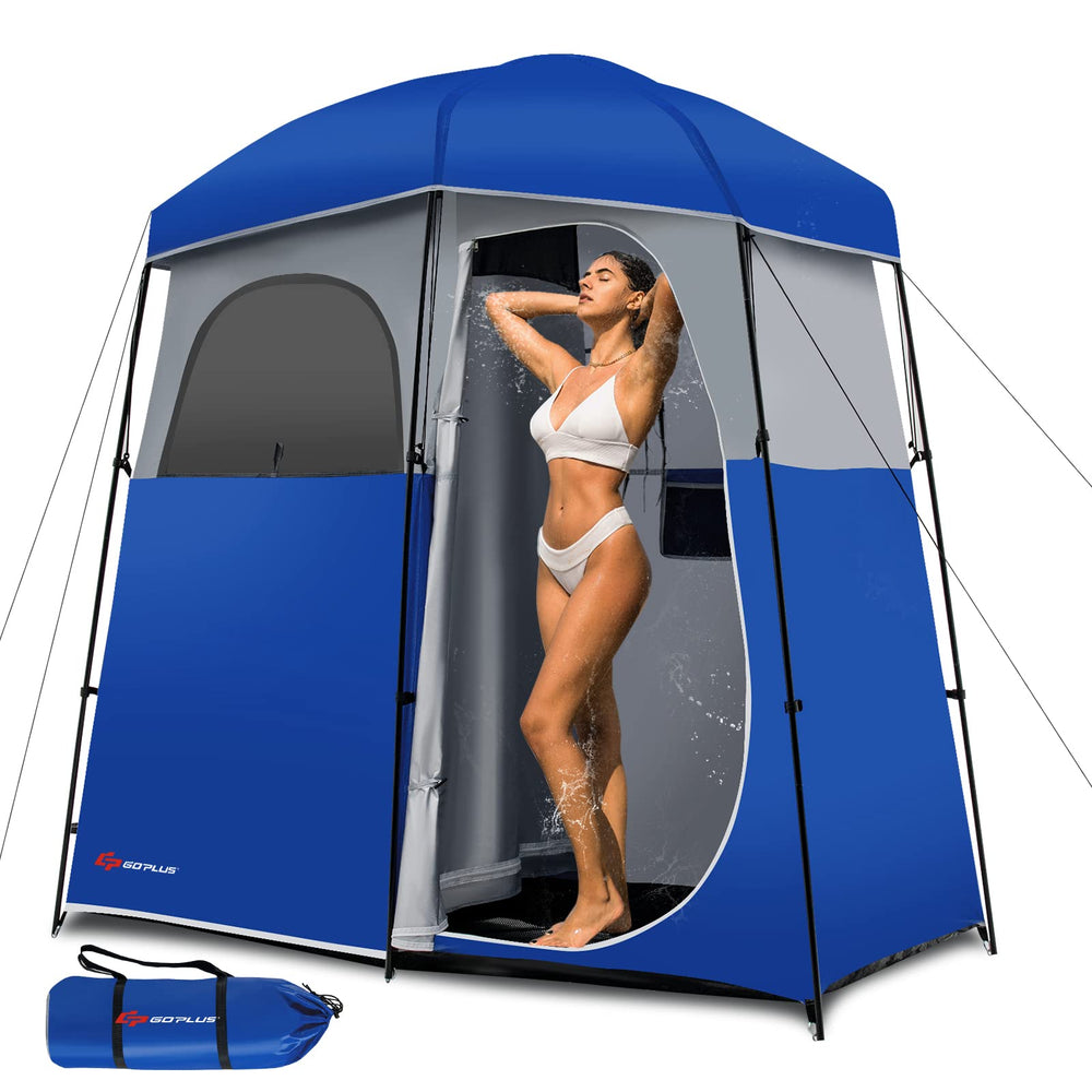 Goplus 2 Room Shower Tent with divided door for separate showering and changing spaces.