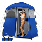 Goplus 2 Room Shower Tent with divided door for separate showering and changing spaces.