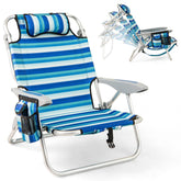 Goplus Beach Chair with four-position backrest for customizable comfort on the sand.