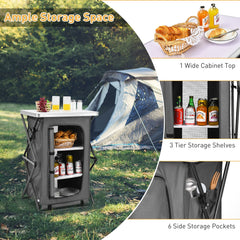 Goplus camping cabinet with 3-tier shelves ready for picnic essentials