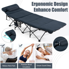 Goplus camping cot storage pocket keeps essentials within reach.