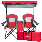 Goplus double beach chair with canopy red provides shade and social seating for outdoors.