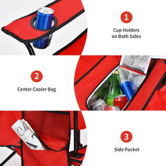 Goplus double chair beverage holders secure bottles during outdoor use.