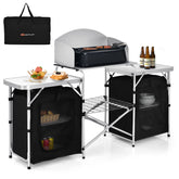 Goplus folding camping kitchen table storage: organize tools and ingredients during outdoor meals.
