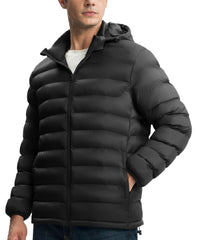 Gopune men's lightweight puffer jacket back view highlighting insulated seams for all-day warmth.