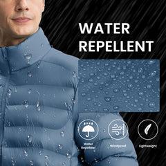 Gopune puffer jacket features elastic cuffs and hem for added warmth