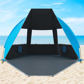 Gorich beach tent fully set up showing ample shade for the family