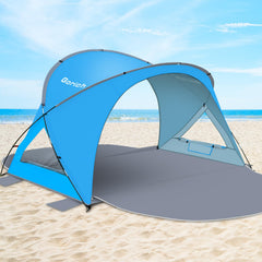 Gorich Beach Tent square-top design maximizes interior space for lounging and gear.