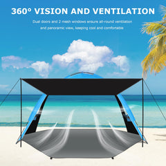 Gorich beach tent two-door layout highlights easy entry and family movement.