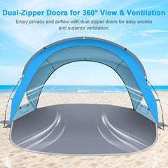 Gorich beach tent using UPF50+ silver-coated fabric to block UV rays