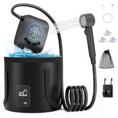 GOSCHE portable camping shower pump front view for quick outdoor rinses on trips.