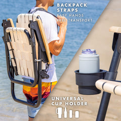 GoSports Outdoors WOVN Beach Chair showing backpack straps for hands-free carrying