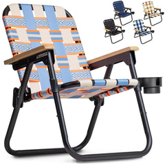 GoSports Outdoors WOVN Beach Chair folded with backpack straps for easy transport