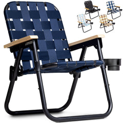 GoSports Outdoors WOVN beach chair folded for compact travel and storage.