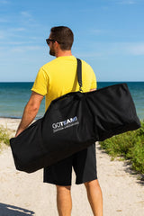 GoTEAM! bench folded in its carry case for easy transport.