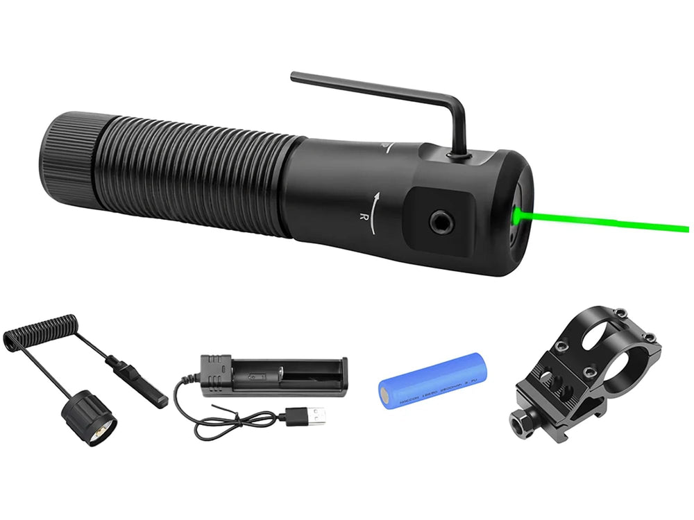 Gotical Elevation green laser sight, angled view, emphasizing precise alignment.