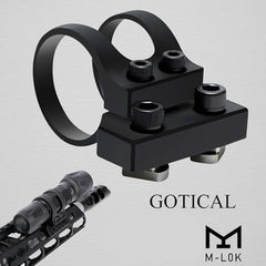 Gotical offset mount with nuts and screws for secure on-rail installation.