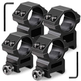 Gotical 30mm scope rings—front view shows two medium and two high profile sets.