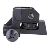Gotical rear sight on aluminum Picatinny rail for reliable mounting and quick target setup.