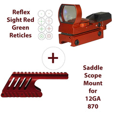 Gotical reflex sight with red and green reticles enables rapid target acquisition.