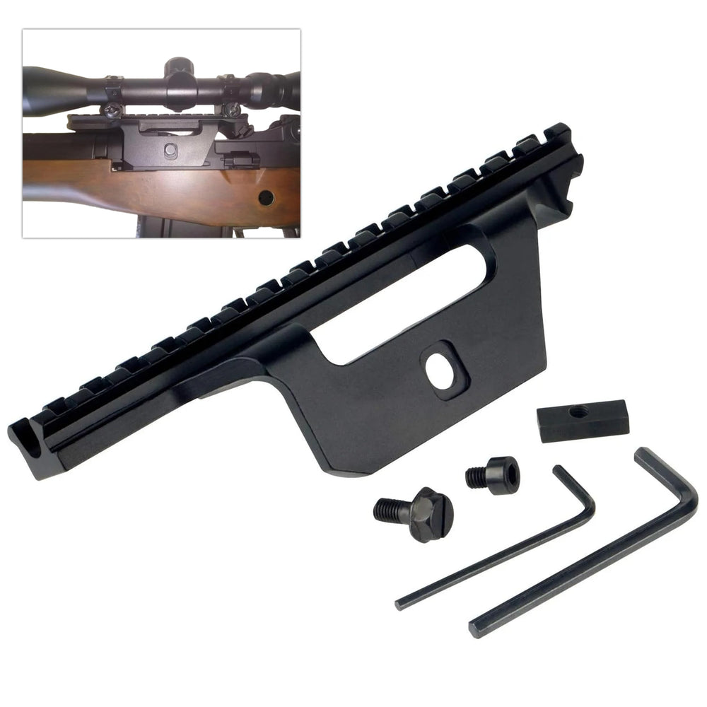 Gotical see-through mount for M1A/M14 keeps iron sights usable for quick targeting.
