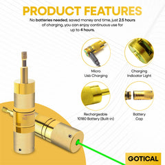 Gotical thread-on bore sight attaches to bolt end for quick setup.
